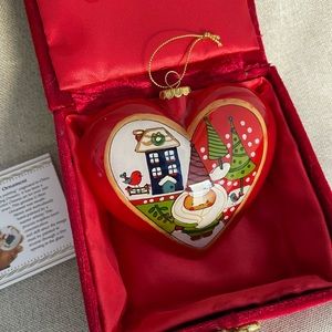 2013 PIER 1 Li Bien SANTA CLAUS Glass HEART Christmas Ornament